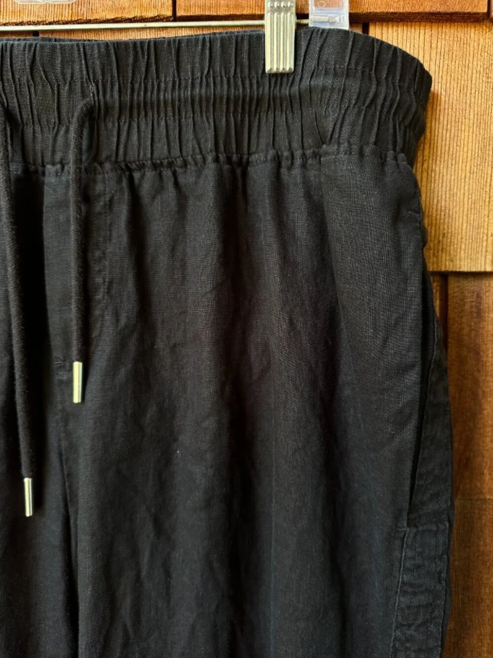 Quince Black Linen Elastic Waist Pants in Women's X-Large